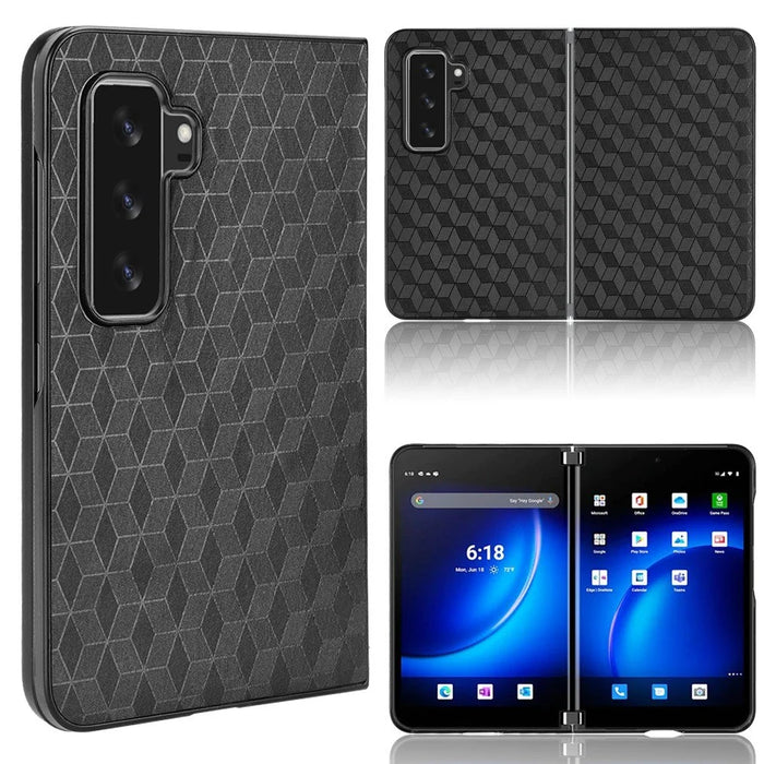 For Microsoft Surface Duo 2 PU Leather Coated PC Cover Rhombus Imprinted Anti-scratch Protective Phone Case - Black - 4