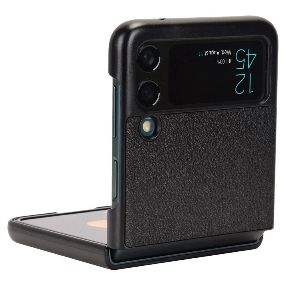 For Samsung Galaxy Z Flip3 5G Shockproof Phone Cover Textured PU Leather Coated PC Protective Phone Case - Black - 2