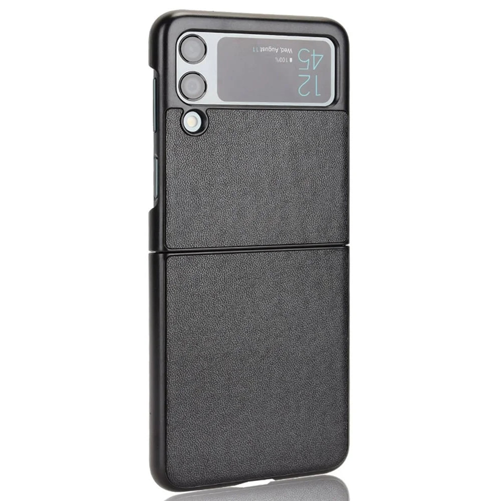 For Samsung Galaxy Z Flip3 5G Shockproof Phone Cover Textured PU Leather Coated PC Protective Phone Case - Black - 4