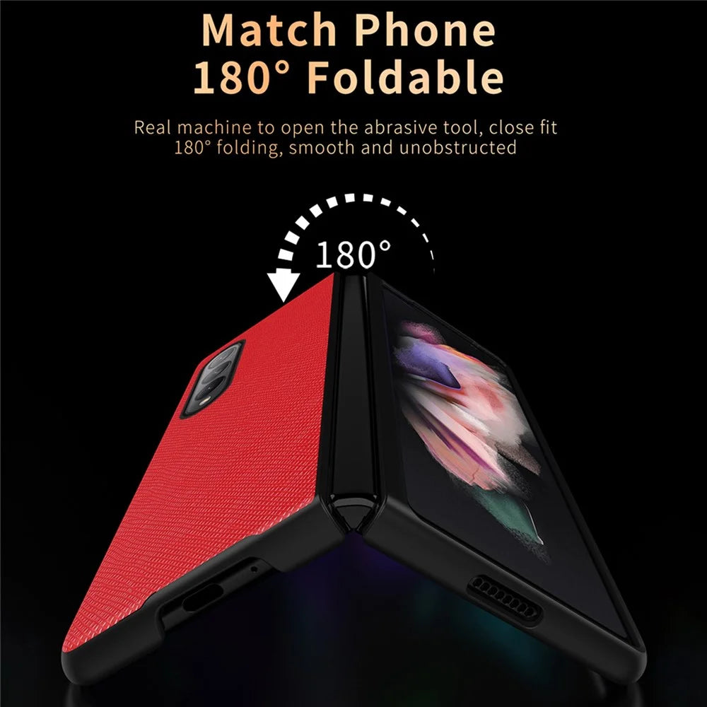 For Samsung Galaxy Z Fold4 5G Anti-drop Cross Texture Phone Case Rubberized PU Leather Coated PC Wear-resistant Phone Cover Shell - Black - 3