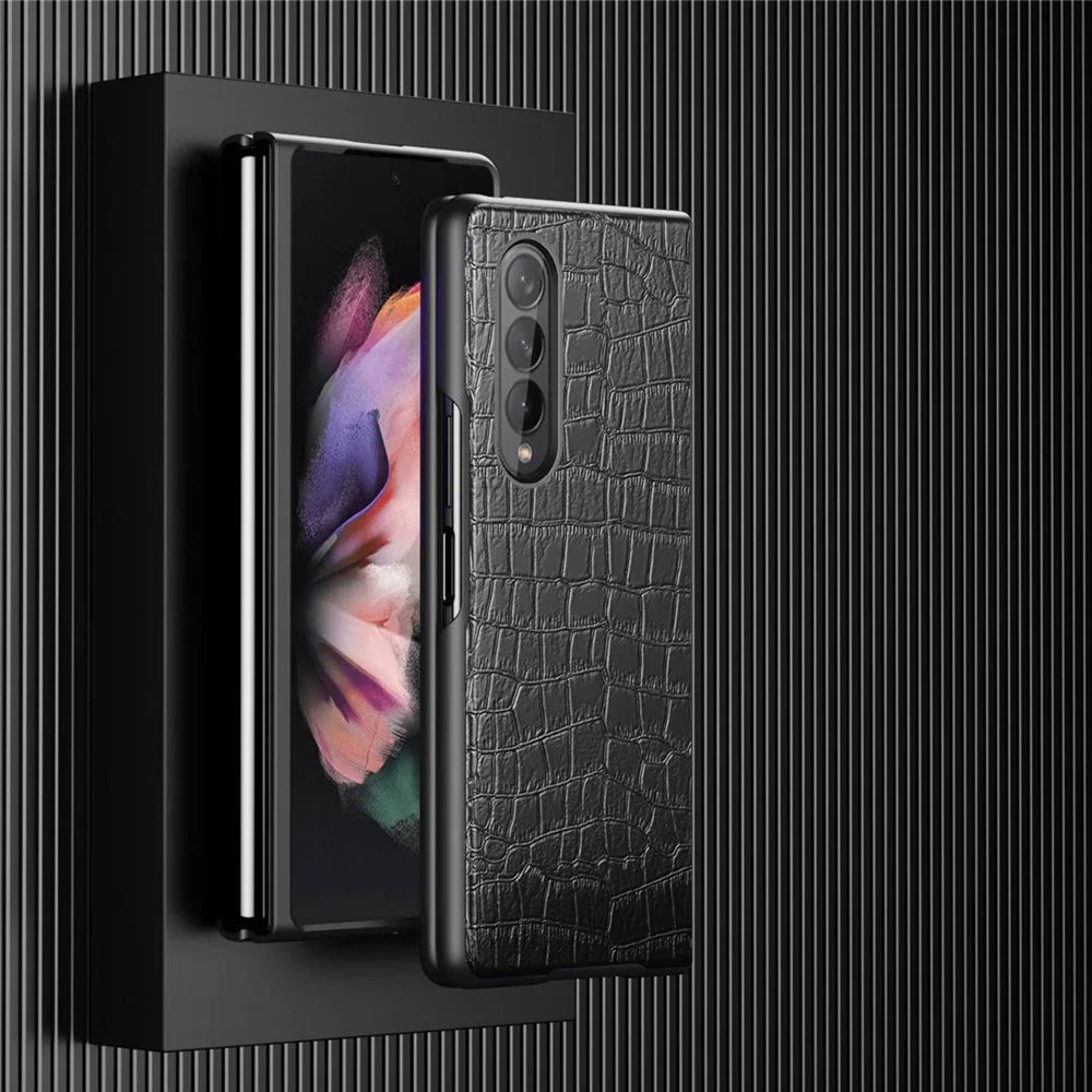 For Samsung Galaxy Z Fold4 5G Anti-Scratch Crocodile Texture PU Leather Coated Hard PC Phone Back Cover Case - Black - 2