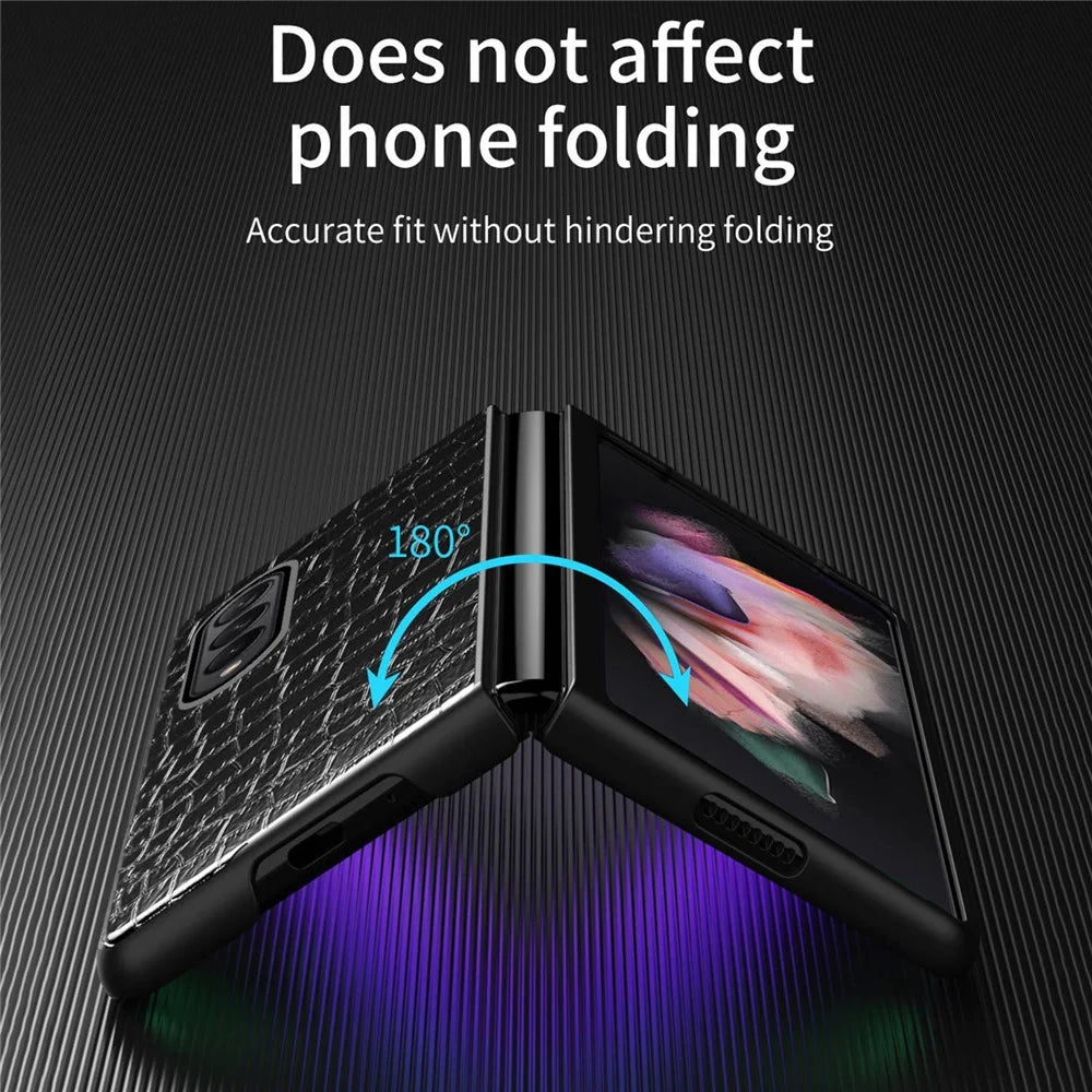 For Samsung Galaxy Z Fold4 5G Anti-Scratch Crocodile Texture PU Leather Coated Hard PC Phone Back Cover Case - Black - 3