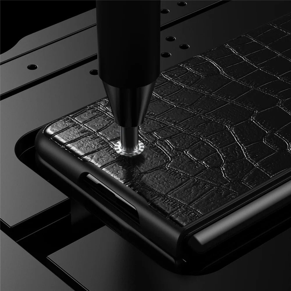 For Samsung Galaxy Z Fold4 5G Anti-Scratch Crocodile Texture PU Leather Coated Hard PC Phone Back Cover Case - Black - 4
