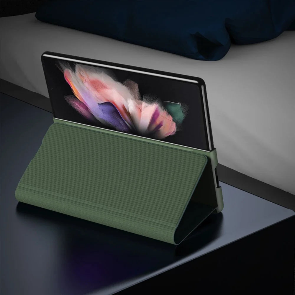 For Samsung Galaxy Z Fold4 5G Aramid Fiber Texture PU Leather Stand Case Magnetic Auto-Closure Folio Flip Phone Cover - Green - 3