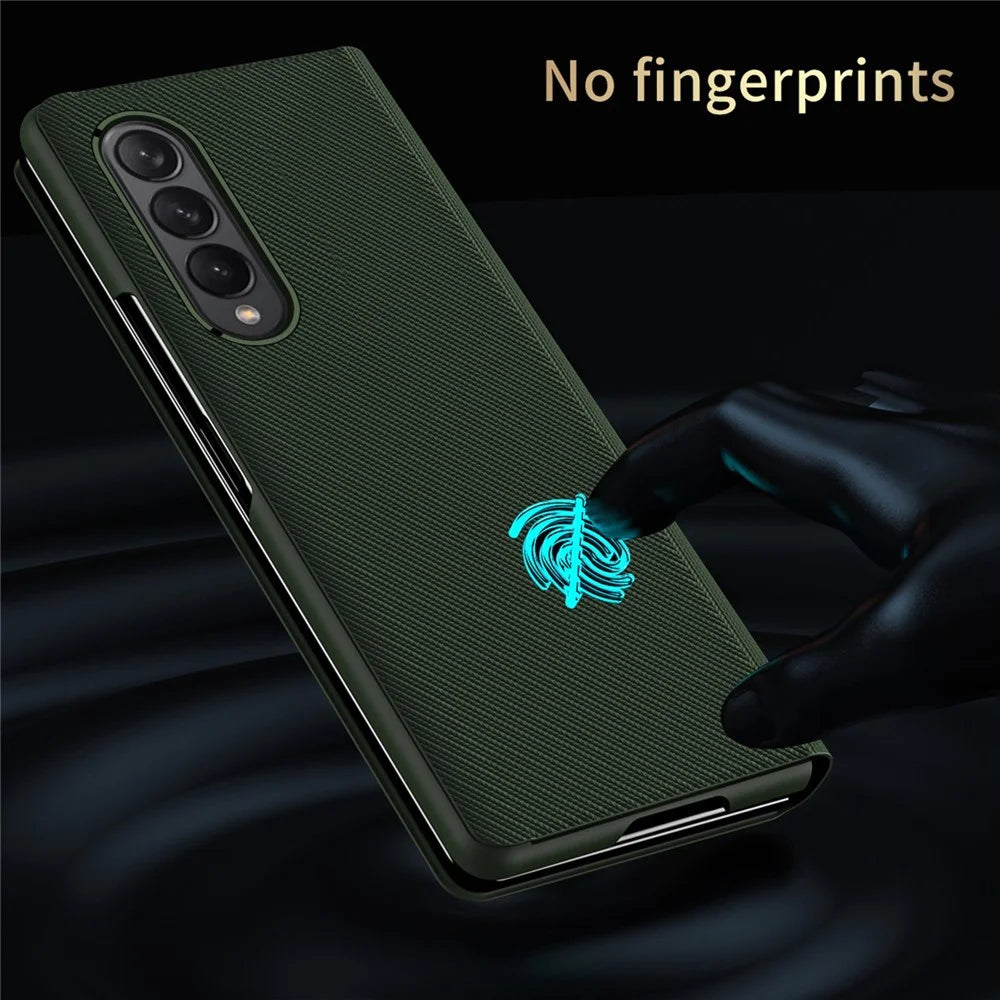 For Samsung Galaxy Z Fold4 5G Aramid Fiber Texture PU Leather Stand Case Magnetic Auto-Closure Folio Flip Phone Cover - Green - 4