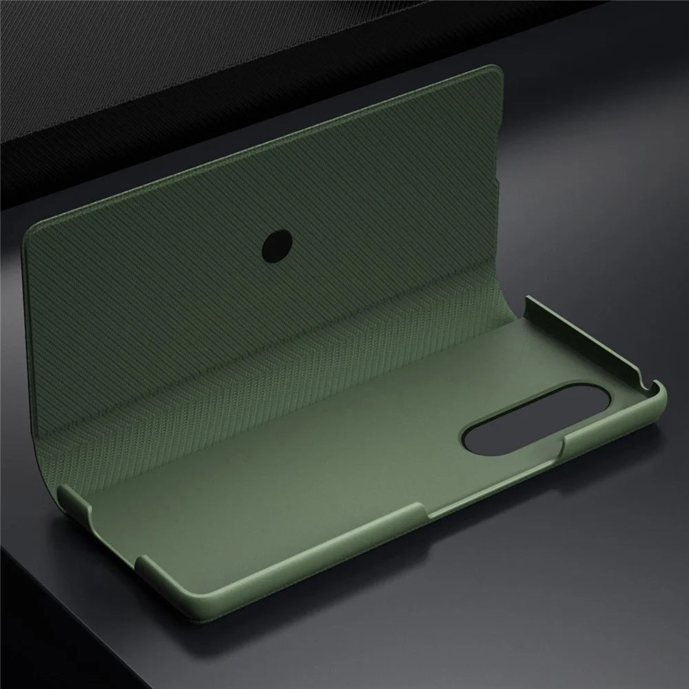 For Samsung Galaxy Z Fold4 5G Aramid Fiber Texture PU Leather Stand Case Magnetic Auto-Closure Folio Flip Phone Cover - Green - 6