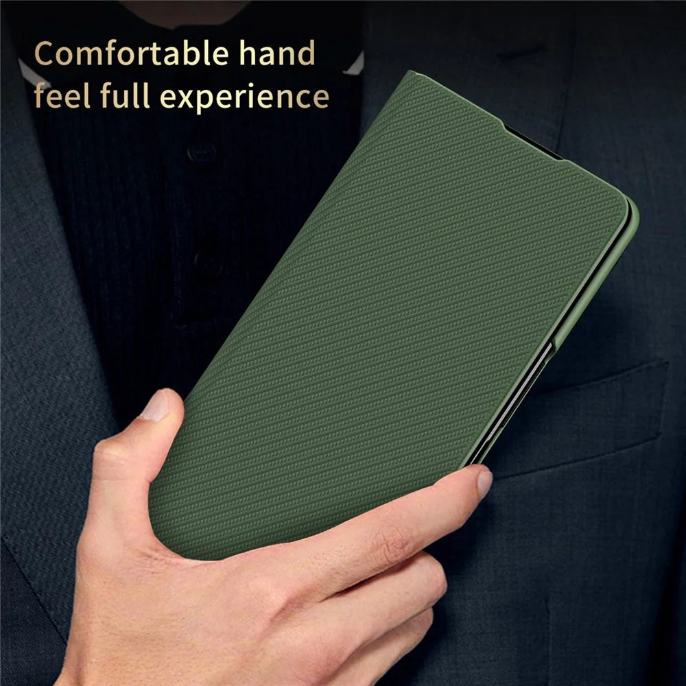 For Samsung Galaxy Z Fold4 5G Aramid Fiber Texture PU Leather Stand Case Magnetic Auto-Closure Folio Flip Phone Cover - Green - 7