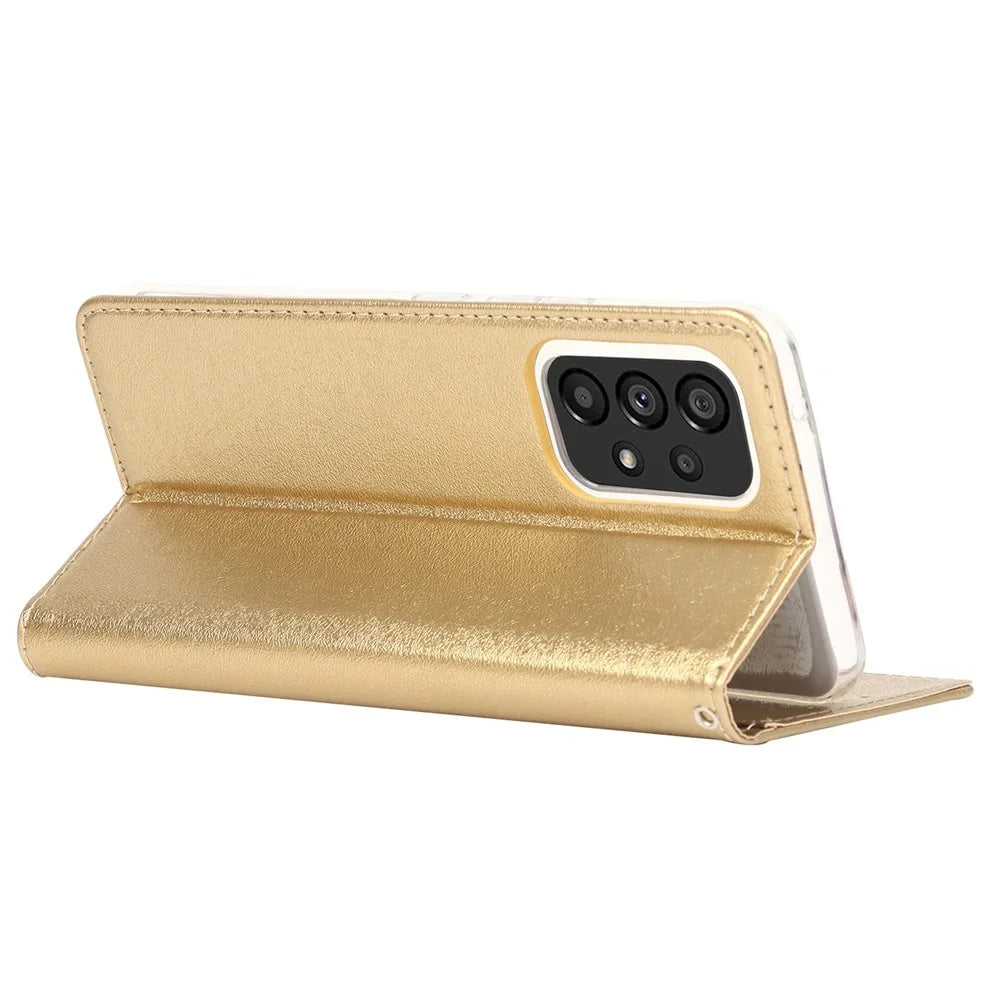 For Samsung Galaxy A53 5G Anti-scratch Flip Wallet Case Stand Shockproof PU Leather Silk Texture Mobile Phone Cover with Strap Card Holder - Gold - 4