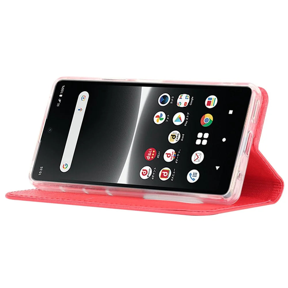 For Sony Xperia Ace III PU Leather Silk Texture Phone Case Stand Flip Wallet Cover with Wrist Strap - Red - 3