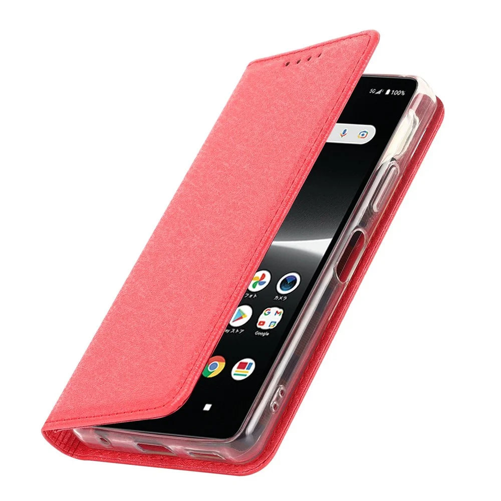 For Sony Xperia Ace III PU Leather Silk Texture Phone Case Stand Flip Wallet Cover with Wrist Strap - Red - 6