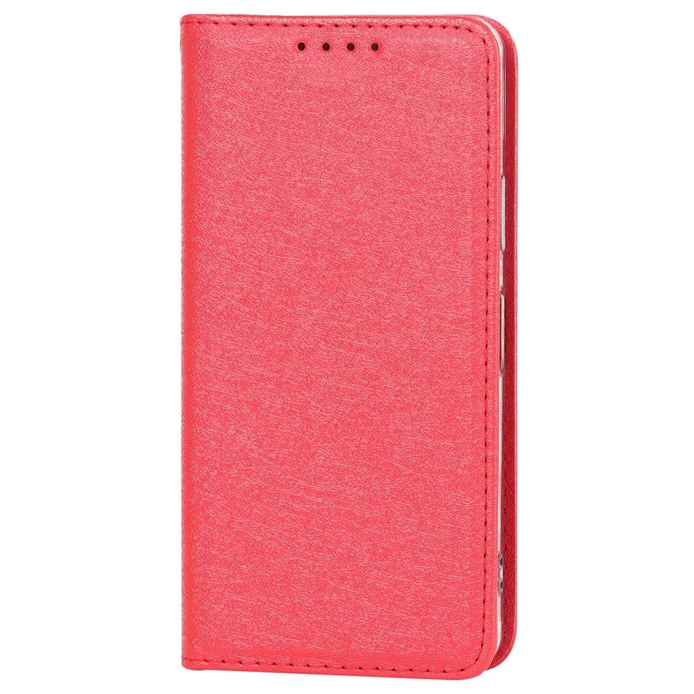 For Sony Xperia Ace III PU Leather Silk Texture Phone Case Stand Flip Wallet Cover with Wrist Strap - Red - 7