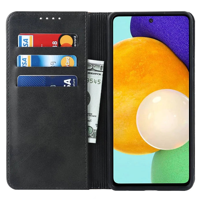 For Samsung Galaxy A52s 5G / A52 4G / 5G Shockproof Flip Cover Bi-color Splicing Magnetic Auto-absorbed PU Leather Phone Case with Wallet Stand - Black / Yellow - 2