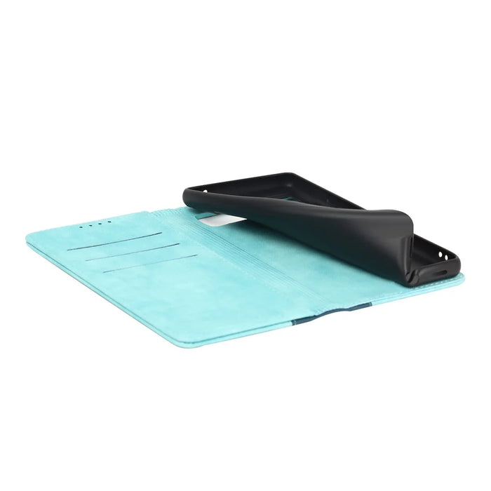 Bi-color Splicing Phone Case for Google Pixel 6a, Magnetic Auto-absorbed PU Leather Wallet Stand Flip Cover - Light Blue / Dark Blue - 5