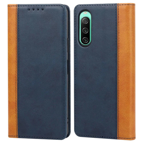 Bi-color Splicing Stand Wallet Case for Sony Xperia 10 IV 5G, PU Leather Phone Cover Inner TPU Shell - Blue / Yellow - 1