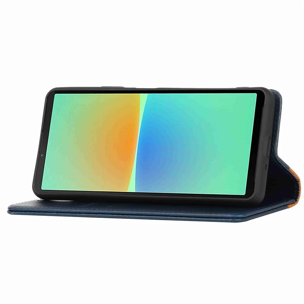 Bi-color Splicing Stand Wallet Case for Sony Xperia 10 IV 5G, PU Leather Phone Cover Inner TPU Shell - Blue / Yellow - 3