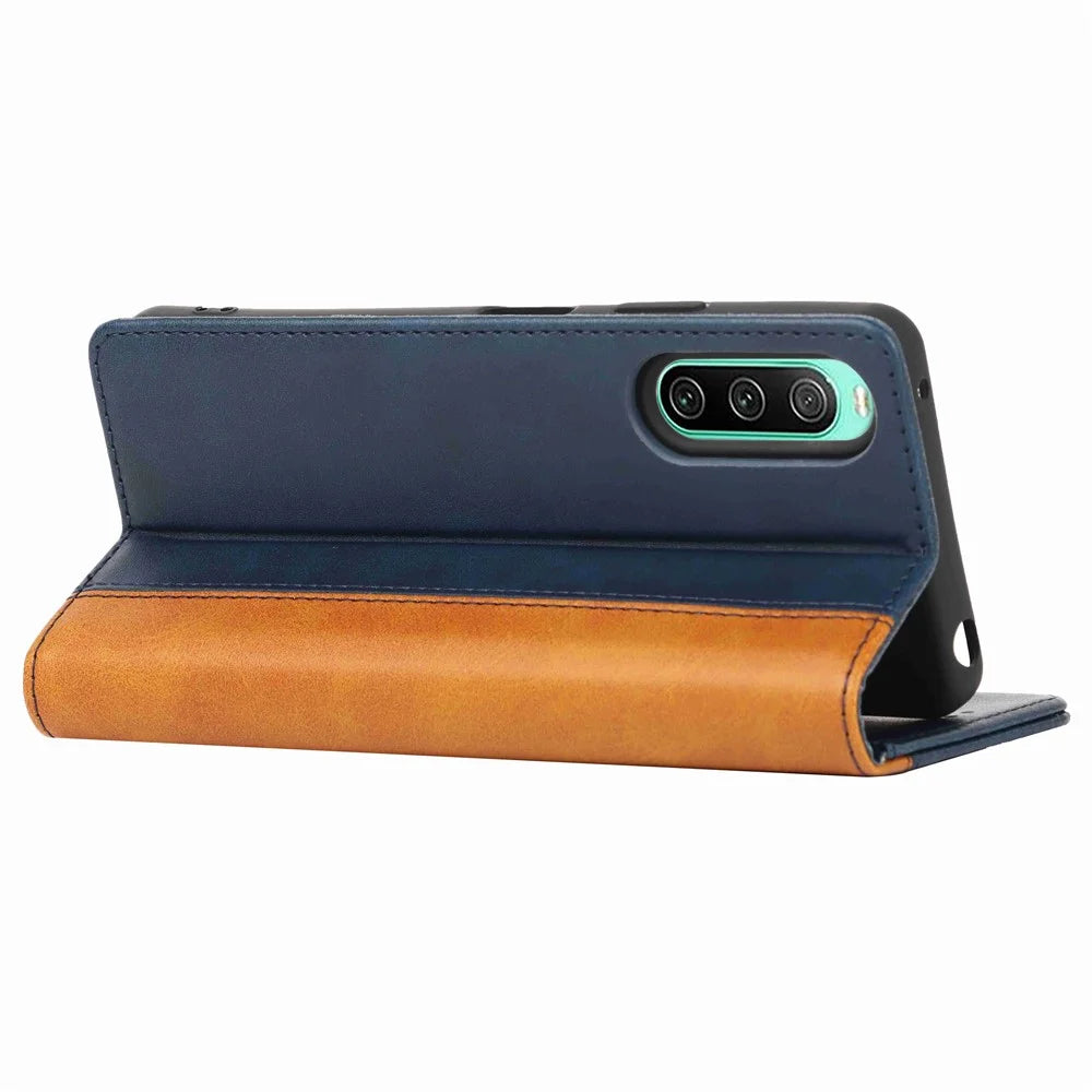 Bi-color Splicing Stand Wallet Case for Sony Xperia 10 IV 5G, PU Leather Phone Cover Inner TPU Shell - Blue / Yellow - 4