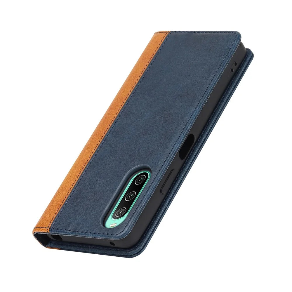 Bi-color Splicing Stand Wallet Case for Sony Xperia 10 IV 5G, PU Leather Phone Cover Inner TPU Shell - Blue / Yellow - 7