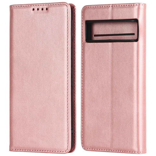 Textured PU Leather Case for Google Pixel 7 5G, Stand Wallet Design Auto Closing Magnetic Phone Cover - Rose Gold - 1