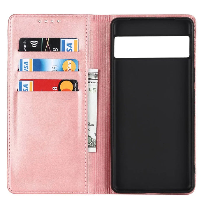 Textured PU Leather Case for Google Pixel 7 5G, Stand Wallet Design Auto Closing Magnetic Phone Cover - Rose Gold - 2
