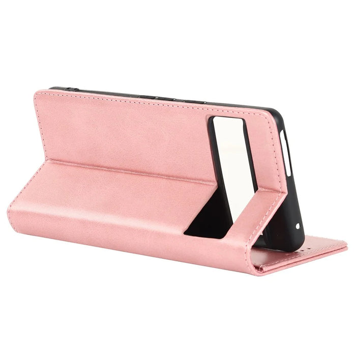 Textured PU Leather Case for Google Pixel 7 5G, Stand Wallet Design Auto Closing Magnetic Phone Cover - Rose Gold - 4