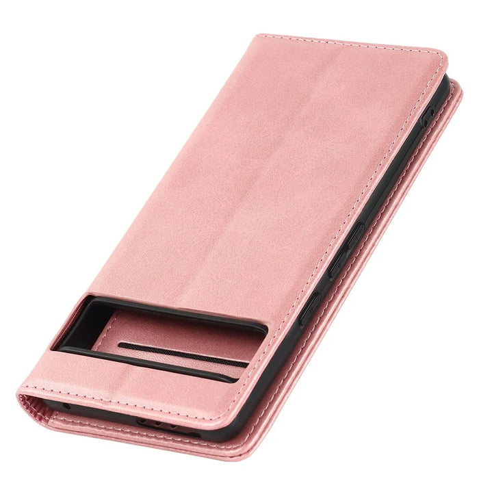 Textured PU Leather Case for Google Pixel 7 5G, Stand Wallet Design Auto Closing Magnetic Phone Cover - Rose Gold - 6