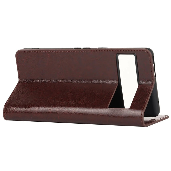 For Google Pixel 7 Pro Genuine Leather Flip Cover Crazy Horse Texture Wallet Stand Magnetic Absorption Anti-scratch Phone Cover - Dark Brown - 3