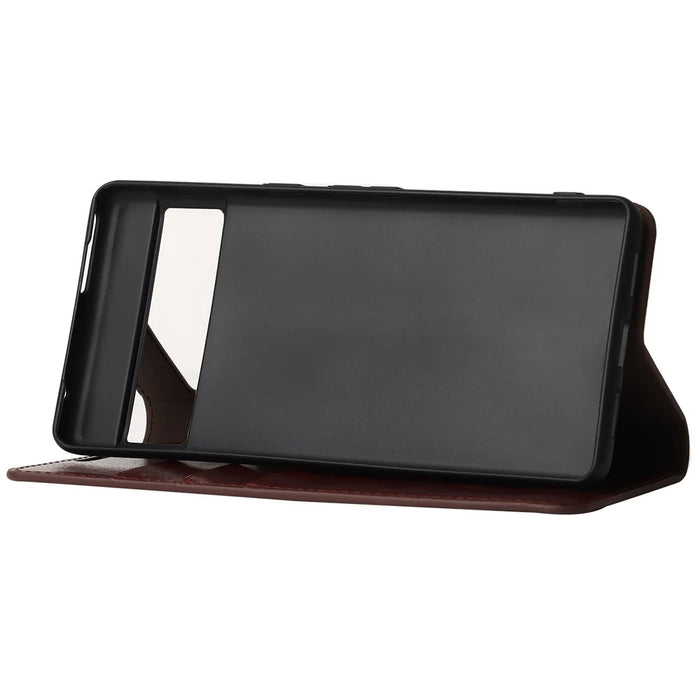For Google Pixel 7 Pro Genuine Leather Flip Cover Crazy Horse Texture Wallet Stand Magnetic Absorption Anti-scratch Phone Cover - Dark Brown - 4