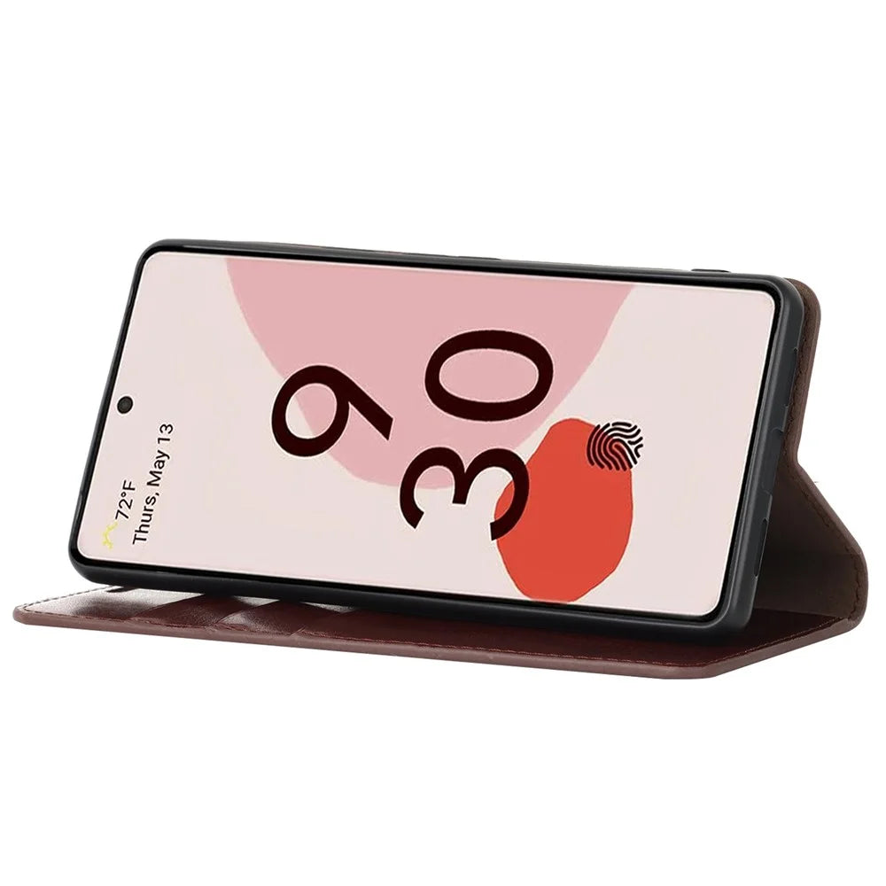 For Google Pixel 7 5G Cell Phone Case Crazy Horse Texture Wallet Stand Genuine Leather Flip Phone Cover - Dark Brown - 3