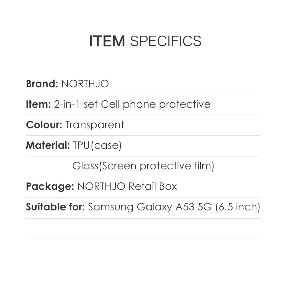 NORTHJO For Samsung Galaxy A53 5G Super Clear TPU Phone Case with Tempered Glass Screen Protector - 5