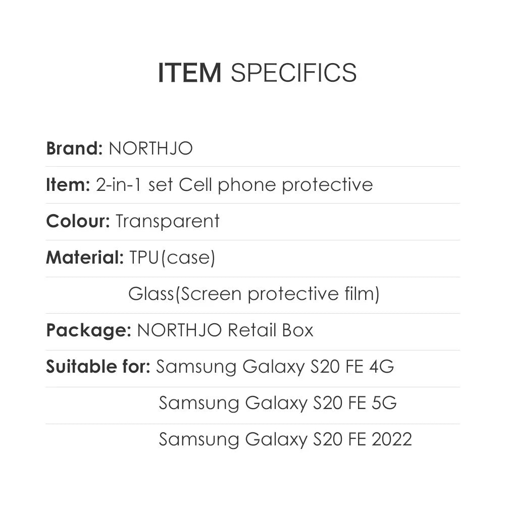 NORTHJO For Samsung Galaxy S20 FE 4G / 5G / 2022 / S20 Lite TPU Clear Phone Case with 9H Hardness Tempered Glass Screen Protector - 5