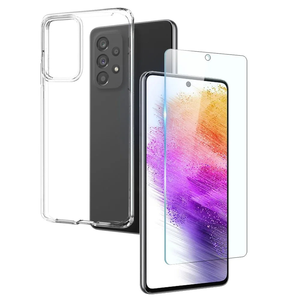 NORTHJO For Samsung Galaxy A73 5G Soft TPU Cover Protective Phone Case with Tempered Glass Screen Protector - 1