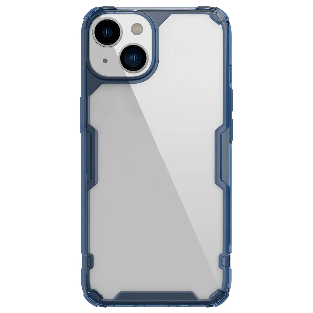 NILLKIN Nature Pro Series Clear Case for iPhone 14 / iPhone 13, Anti-drop Phone Cover Hard Crystal PC Back Soft TPU Border Well Protection Cell Phone Shell - Blue - 1