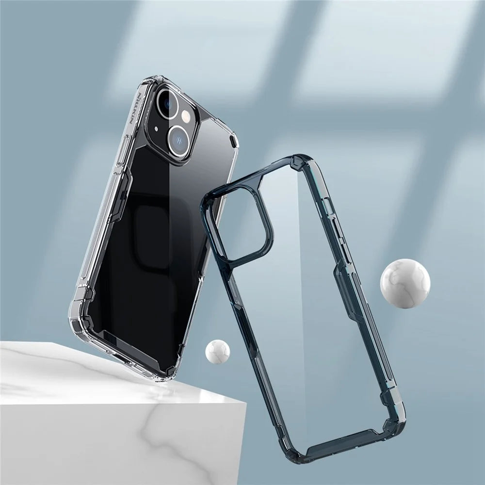 NILLKIN Nature Pro Series Clear Case for iPhone 14 / iPhone 13, Anti-drop Phone Cover Hard Crystal PC Back Soft TPU Border Well Protection Cell Phone Shell - Blue - 3