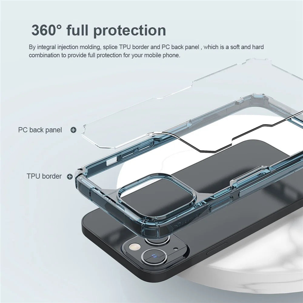 NILLKIN Nature Pro Series Clear Case for iPhone 14 / iPhone 13, Anti-drop Phone Cover Hard Crystal PC Back Soft TPU Border Well Protection Cell Phone Shell - Blue - 6