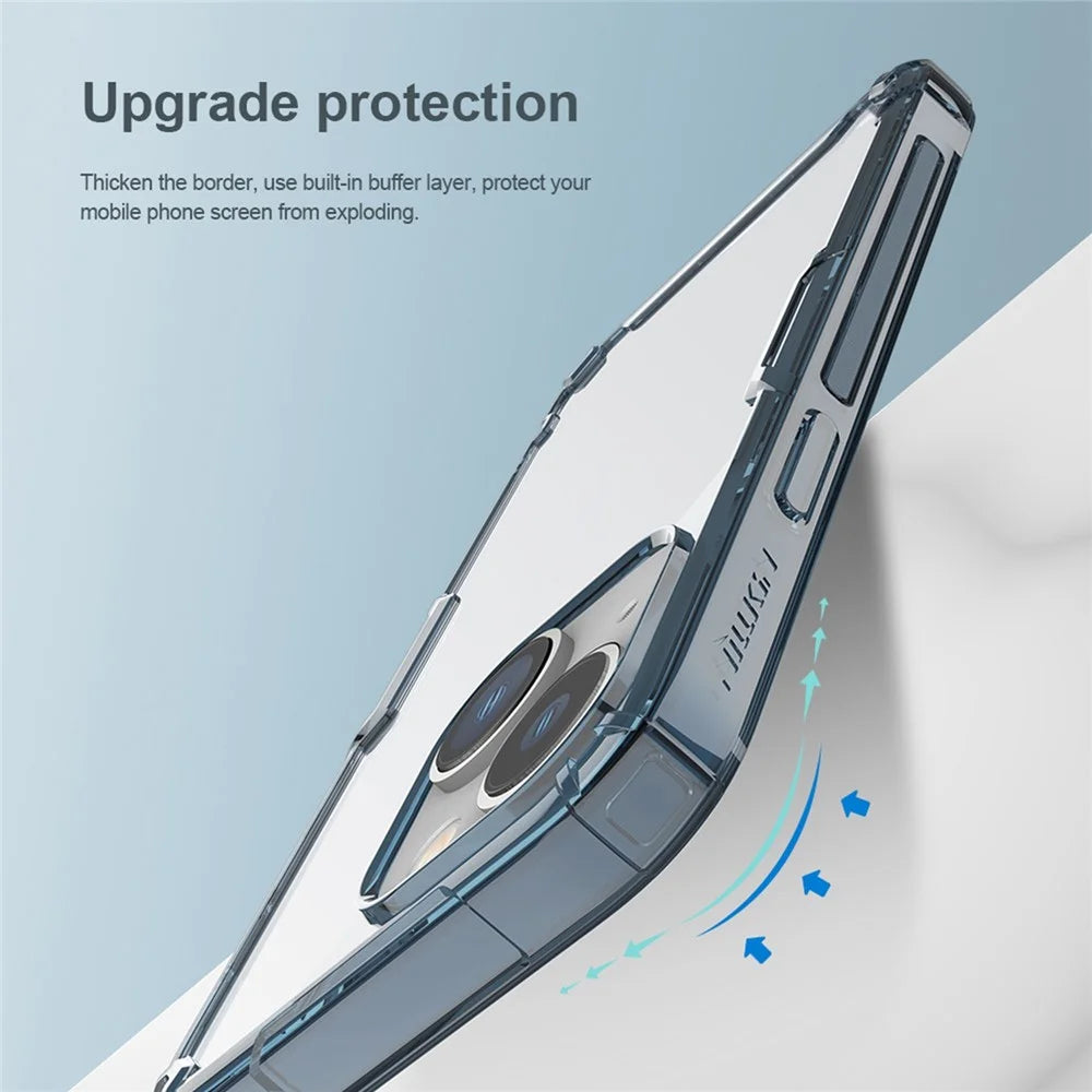 NILLKIN Nature Pro Series Clear Case for iPhone 14 / iPhone 13, Anti-drop Phone Cover Hard Crystal PC Back Soft TPU Border Well Protection Cell Phone Shell - Blue - 7