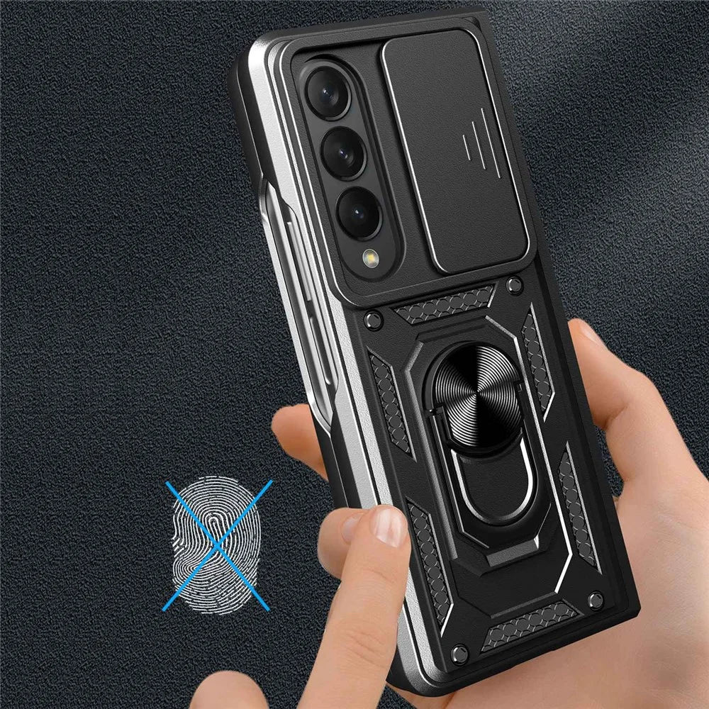 For Samsung Galaxy Z Fold4 5G Anti-drop Phone Case Kickstand PC + TPU Hybrid Cover with Slide Camera Protection - Black - 7