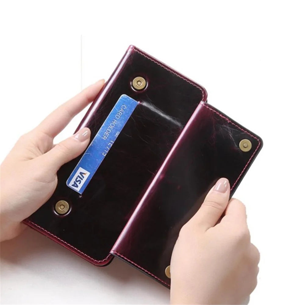 For Samsung Galaxy Z Fold3 5G Waxy Texture Zipper Pocket PU Leather Case Stand Wallet Folio Flip Phone Cover - Wine Red - 4