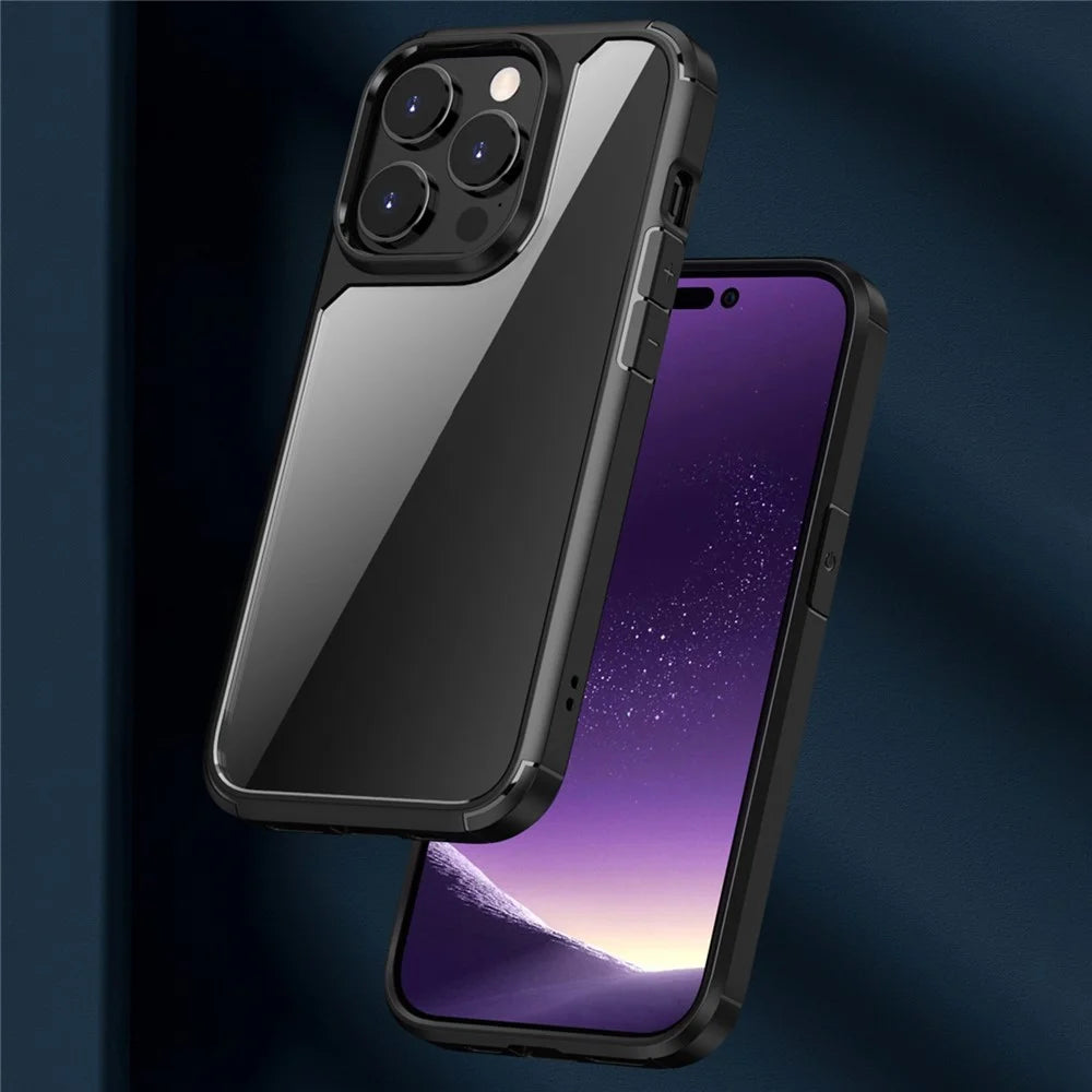 IPAKY Anti-scratch Phone Case for iPhone 14 Pro 6.1 inch, Drop-proof Solid Acrylic + TPU Back Cover with Airbag Protection Support Wireless Charging - Black - 3