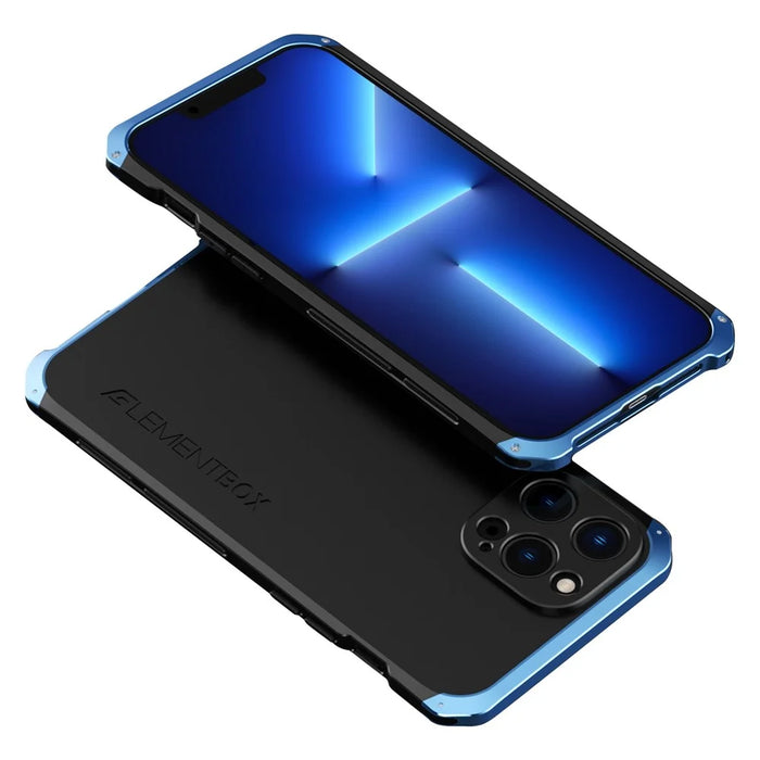 For iPhone 13 Pro 6.1 inch 3-Piece Design PC + Metal Edge Phone Protection Case Anti-scratch Anti-drop Cover - Black / Blue - 1