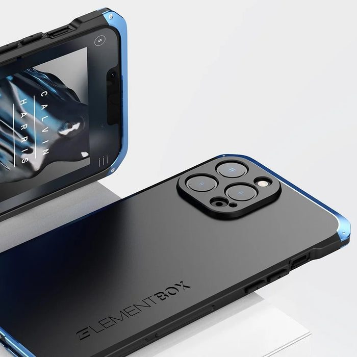 For iPhone 13 Pro 6.1 inch 3-Piece Design PC + Metal Edge Phone Protection Case Anti-scratch Anti-drop Cover - Black / Blue - 3
