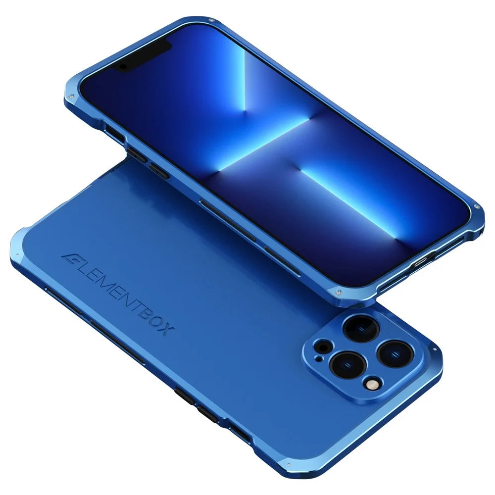 For iPhone 13 Pro Max 6.7 inch PC + Metal Edge 3-Piece Design Protective Case Drop-proof Phone Back Cover - Blue / Blue - 1