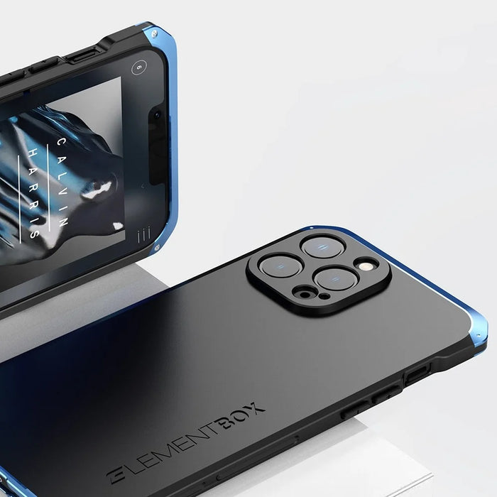 For iPhone 13 Pro Max 6.7 inch PC + Metal Edge 3-Piece Design Protective Case Drop-proof Phone Back Cover - Blue / Blue - 4