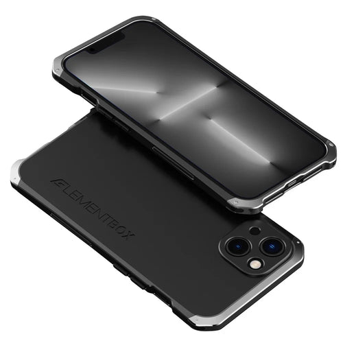 ELEMENT BOX For iPhone 13 6.1 inch PC + Metal Edge Phone Back Case 3-Piece Design Shockproof Protective Cover - Black / Silver - 1