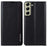 For Samsung Galaxy S21 FE 5G PU Leather Stand Case Auto Absorption Anti-drop Electroplating Phone Cover - Black - 1