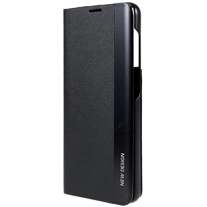 For Samsung Galaxy S21 FE 5G PU Leather Stand Case Auto Absorption Anti-drop Electroplating Phone Cover - Black - 3
