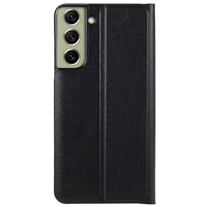 For Samsung Galaxy S21 FE 5G PU Leather Stand Case Auto Absorption Anti-drop Electroplating Phone Cover - Black - 4