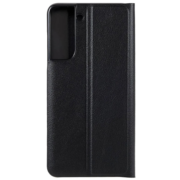 For Samsung Galaxy S21 FE 5G PU Leather Stand Case Auto Absorption Anti-drop Electroplating Phone Cover - Black - 5