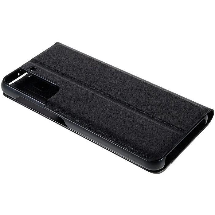 For Samsung Galaxy S21 FE 5G PU Leather Stand Case Auto Absorption Anti-drop Electroplating Phone Cover - Black - 7