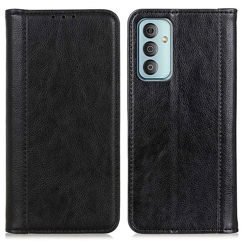 For Samsung Galaxy M13 4G Litchi Texture Split Leather Phone Case Folio Flip Stand Wallet Protective Cover - Black - 1