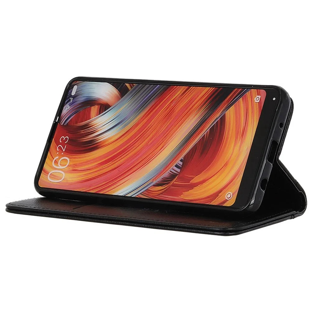 For Samsung Galaxy M13 4G Litchi Texture Split Leather Phone Case Folio Flip Stand Wallet Protective Cover - Black - 3